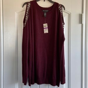 INC INTERNATIONAL CONCEPTS Jeweled Cold Shoulder Sweater